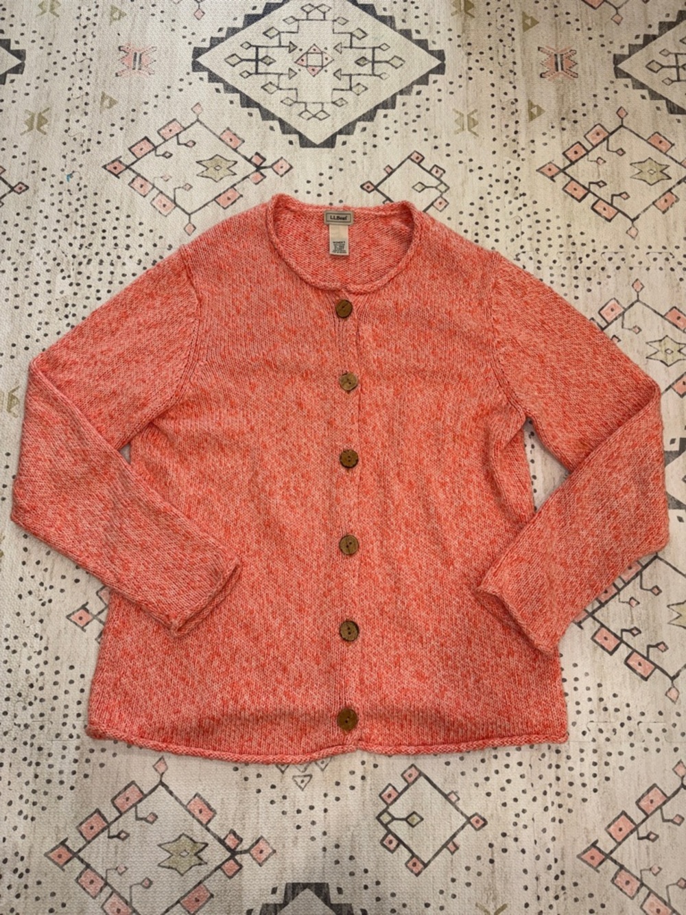 L.L. Bean Coral Knit Button-Front Women's Cardigan Sweater